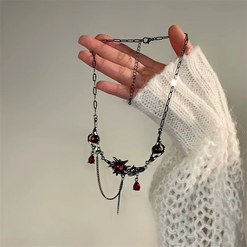 Silver Red Gem Barb Necklace