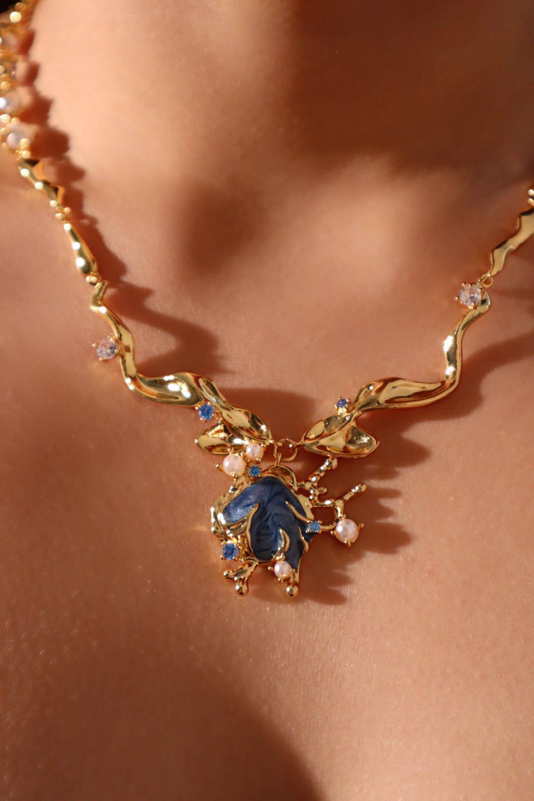 Gold Blue Mist Necklace