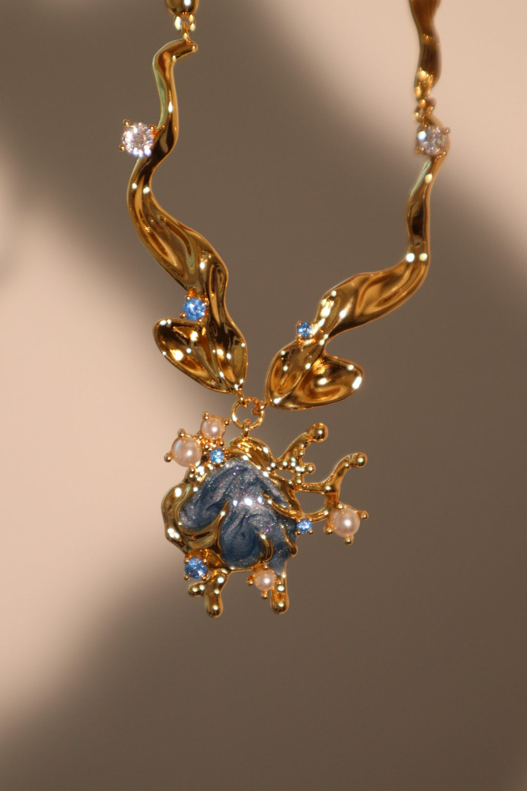 Gold Blue Mist Necklace