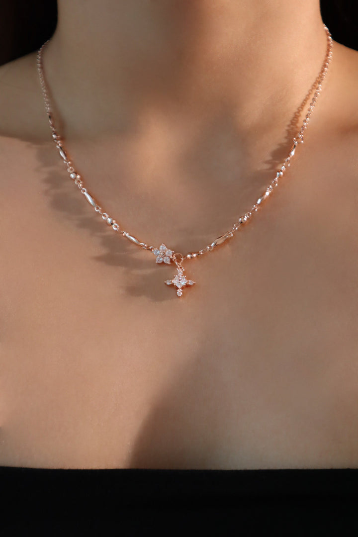 Rose Gold Flower Diamond Clover Necklace