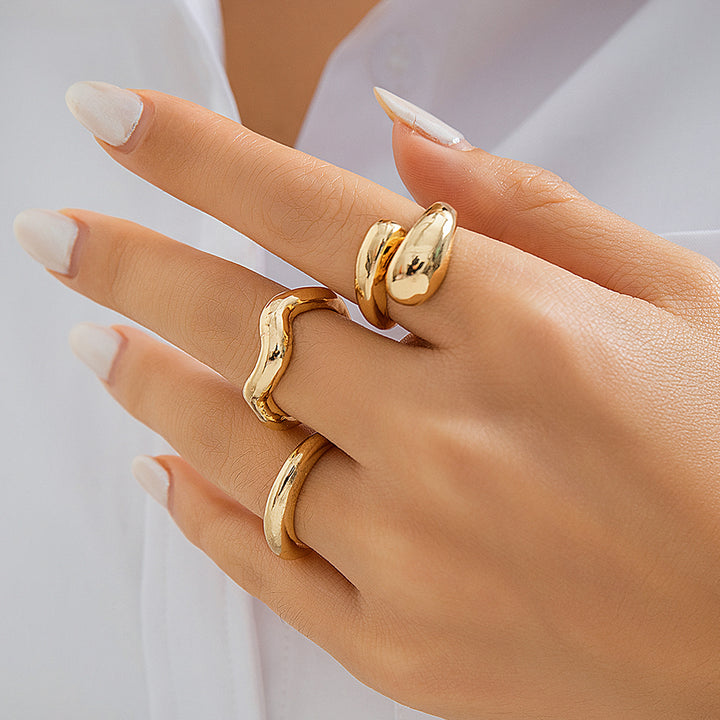 Gold Liquid Rings 3 Piece Set