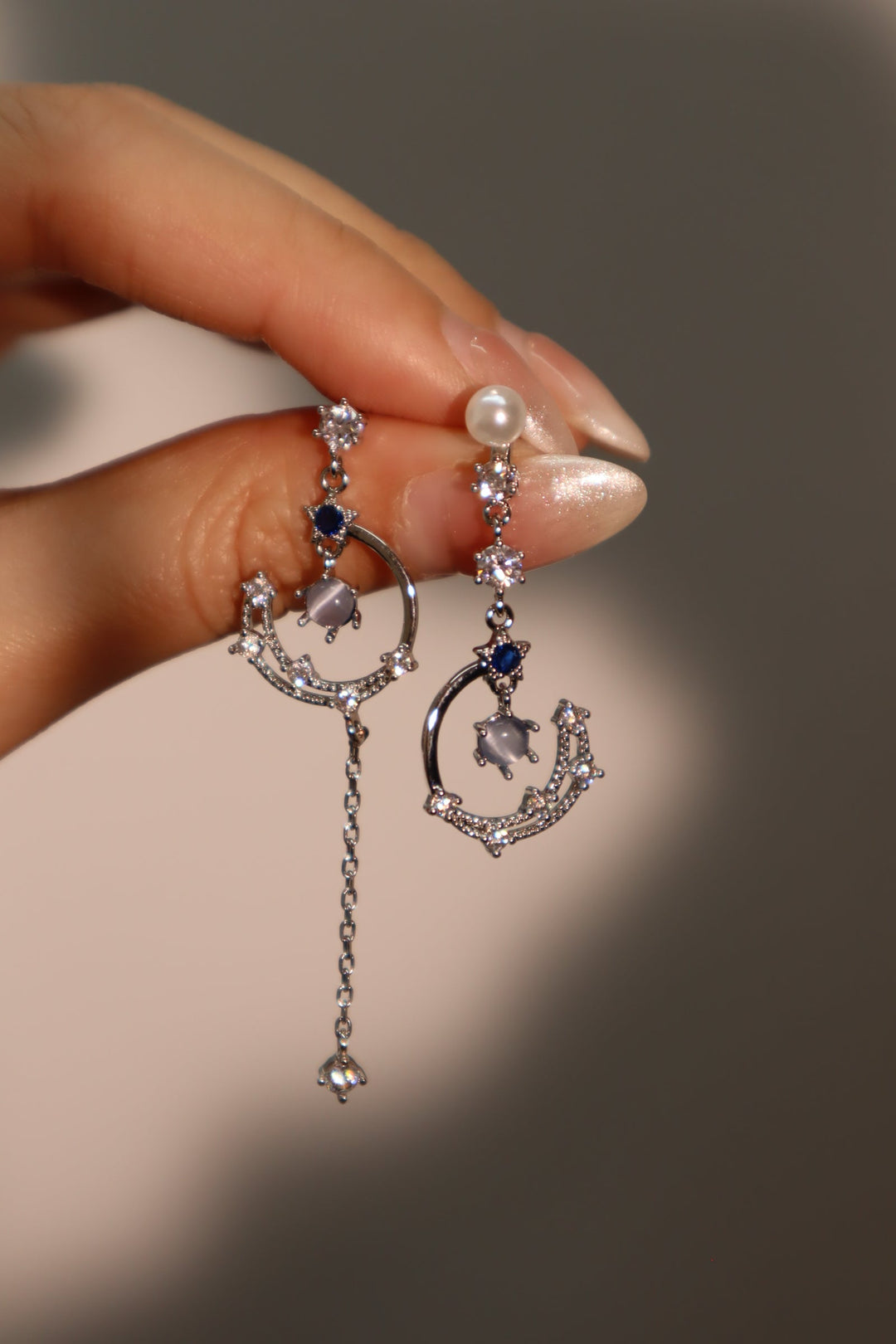 Silver Lunar Drop Earrings