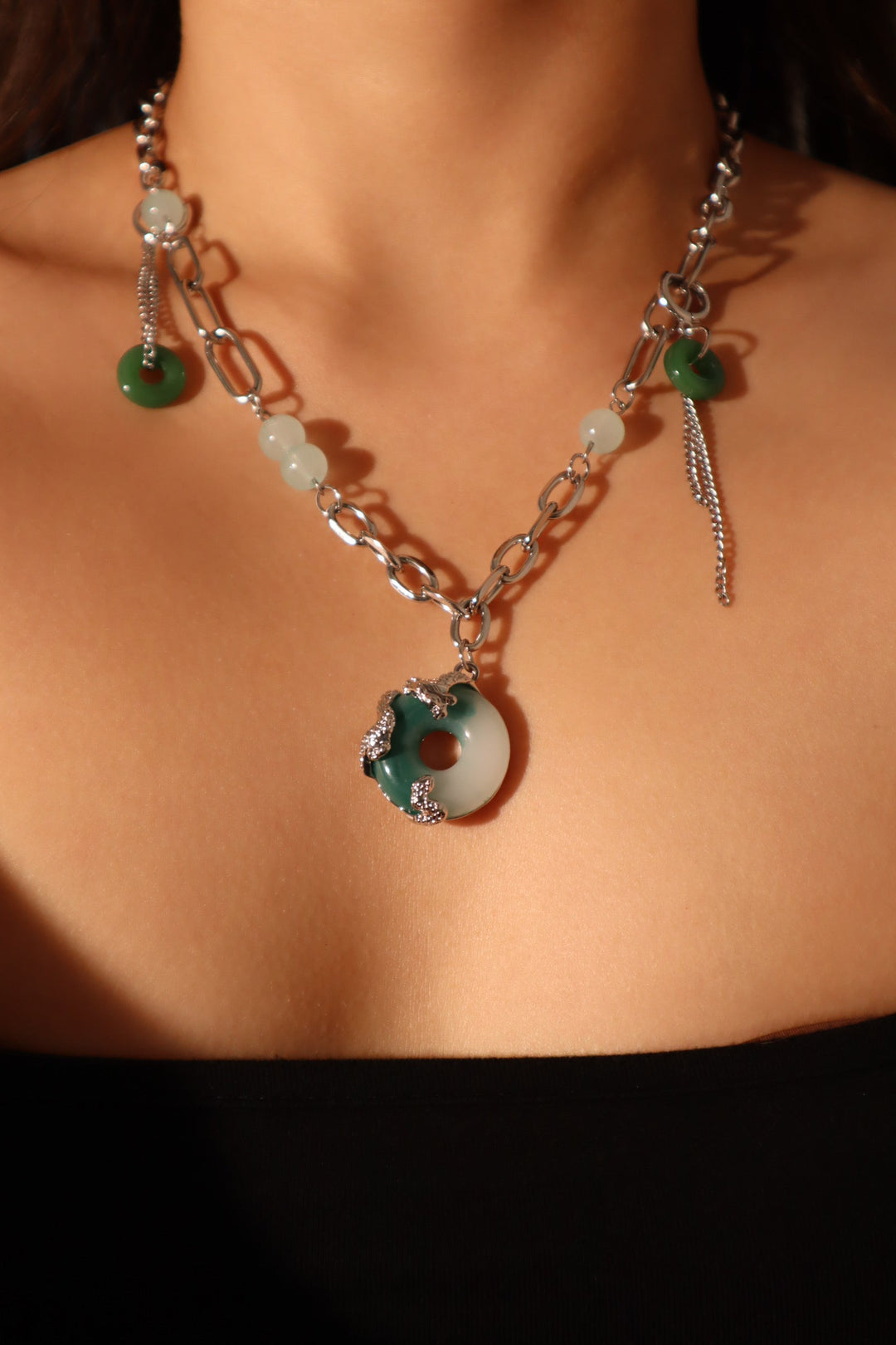 Silver Jade Dragon Necklace