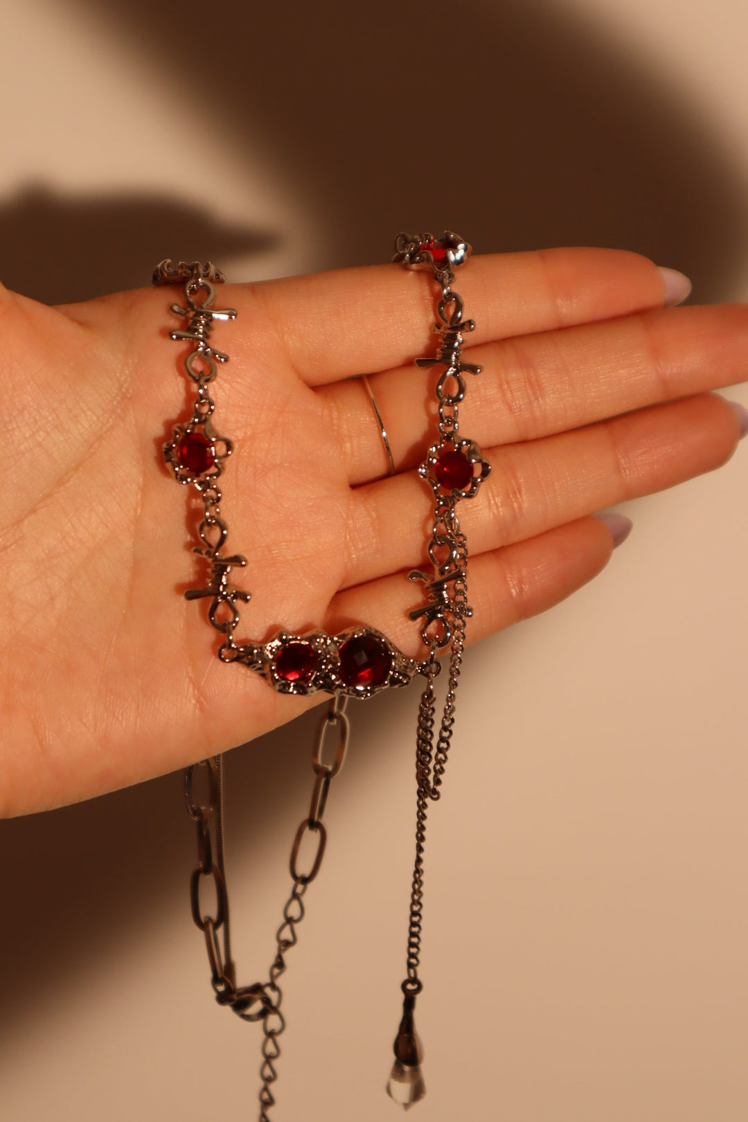 Silver Red Gem Barb Necklace