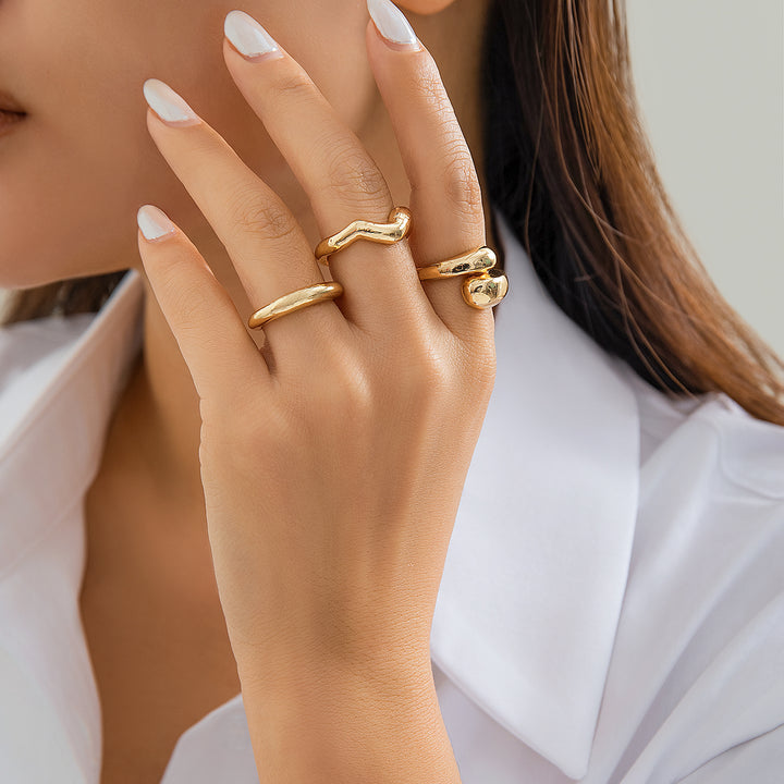 Gold Liquid Rings 3 Piece Set
