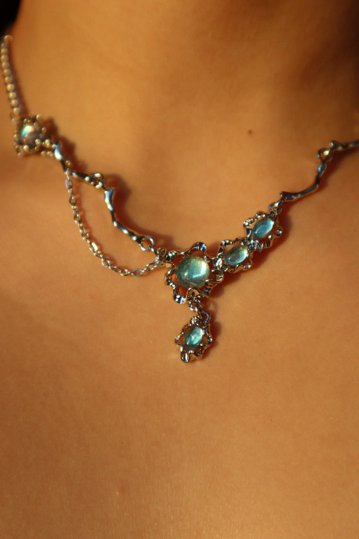 Silver Opal Drop Necklace