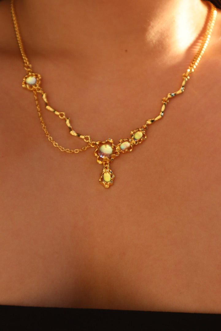 Gold Opal Drop Necklace