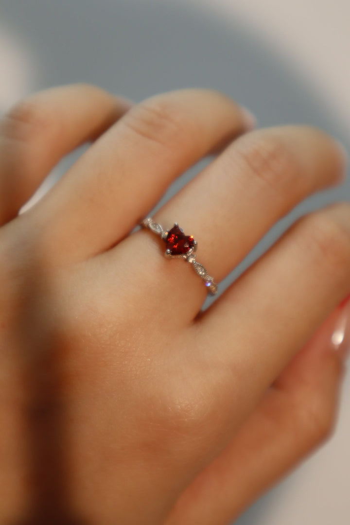 Silver Ruby Heart Ring