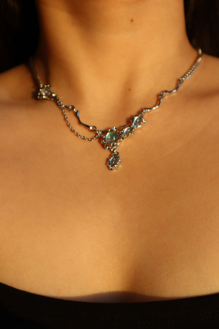 Silver Opal Drop Necklace