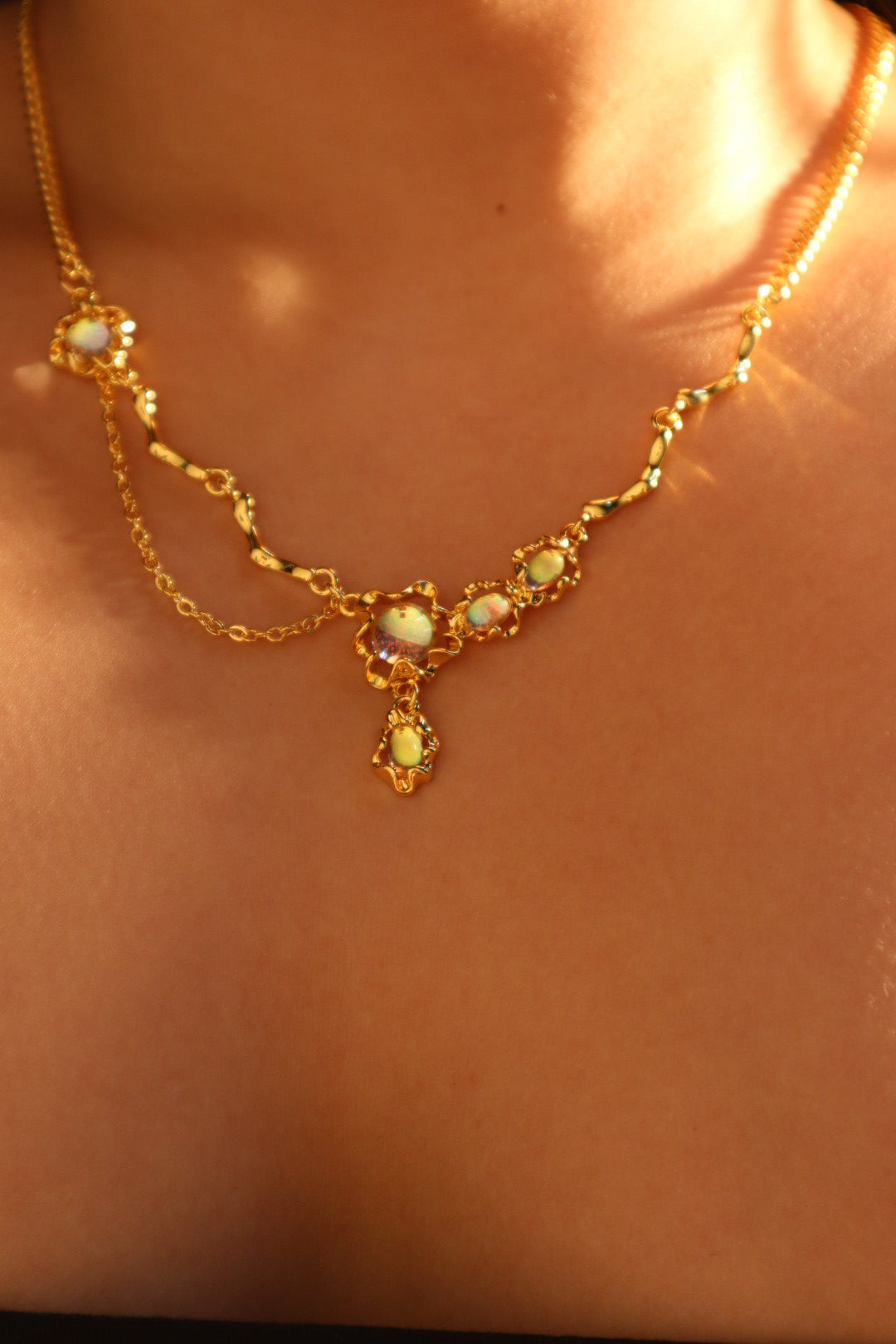 Gold Opal Drop Necklace