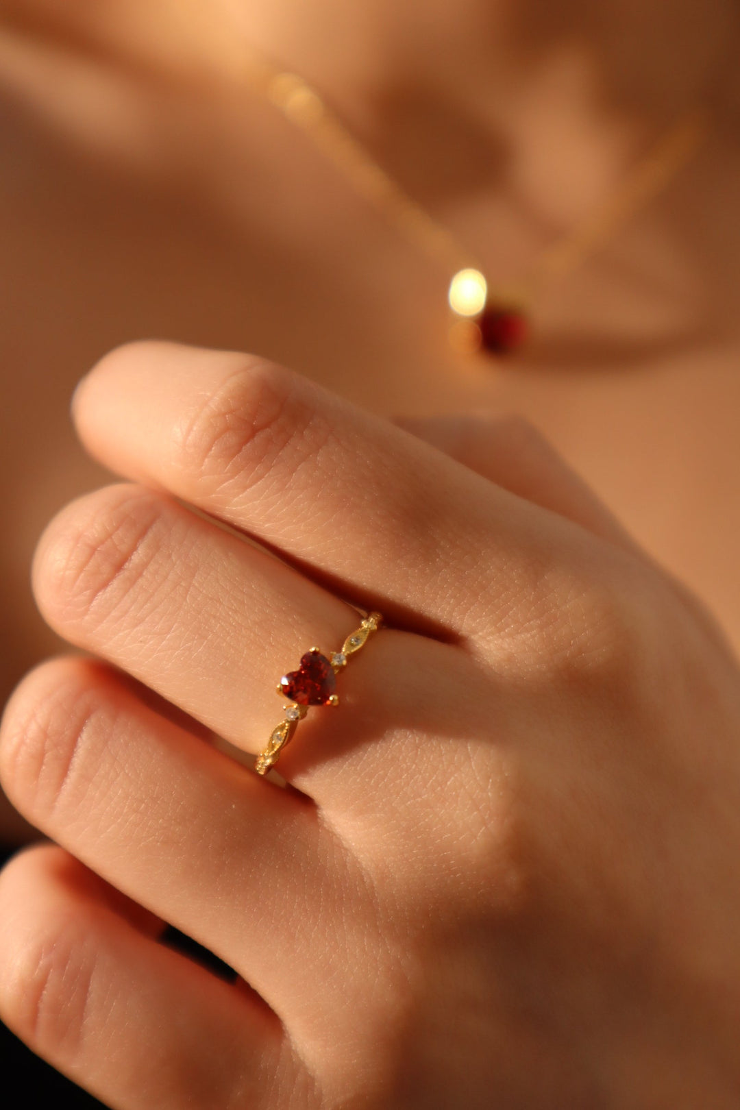 Gold Ruby Heart Ring