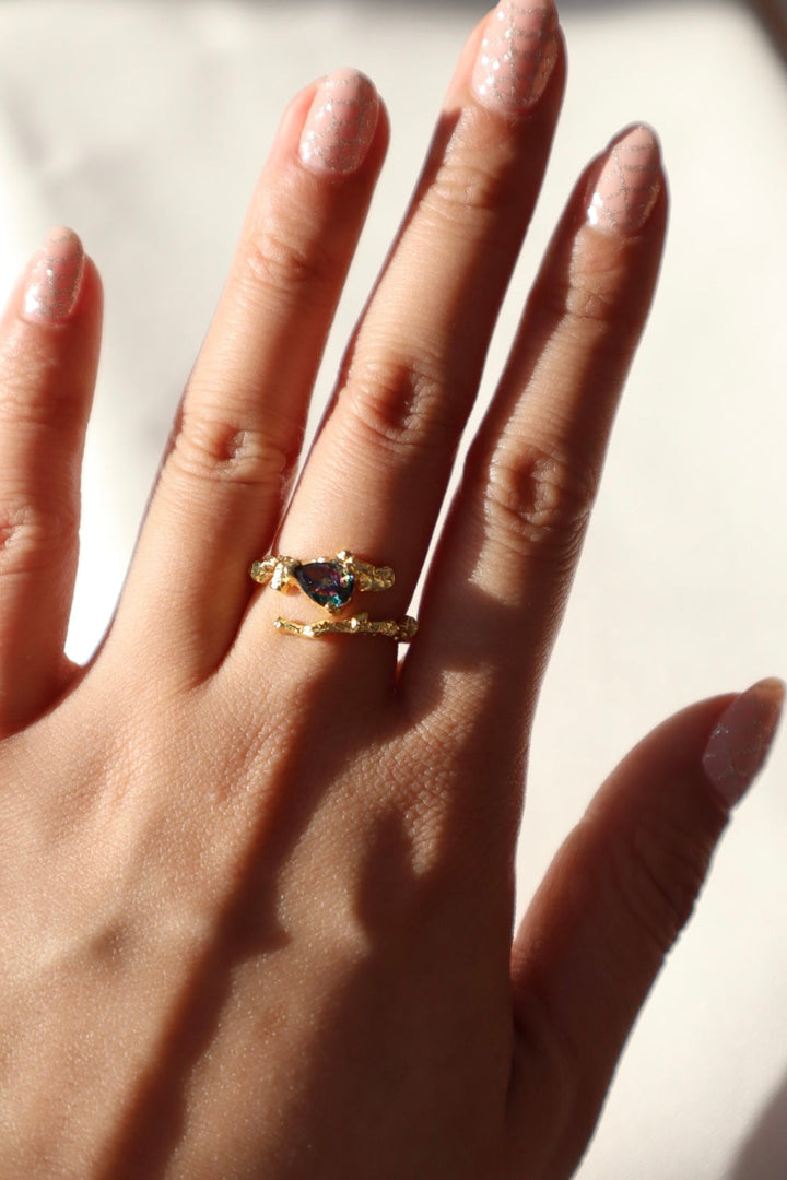 Gold Obsidian Heart Ring