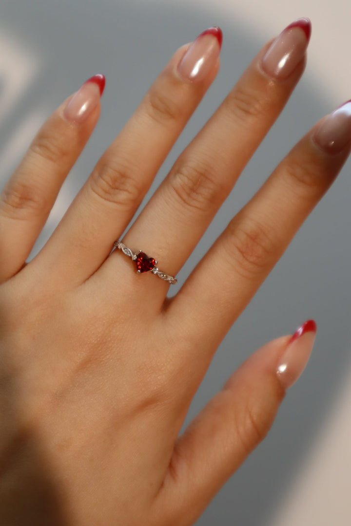 Silver Ruby Heart Ring