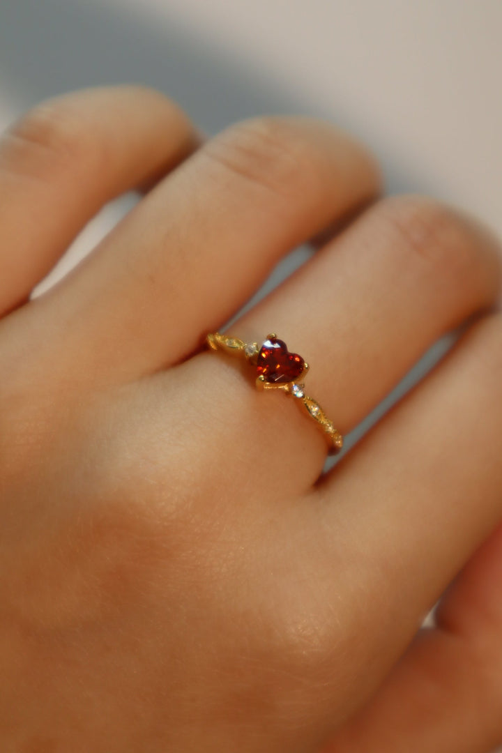 Gold Ruby Heart Ring