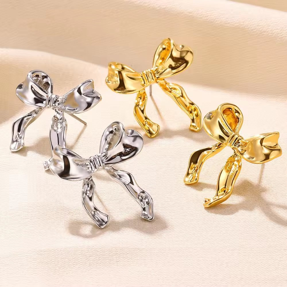 Gold Liquid Bow Earrings
